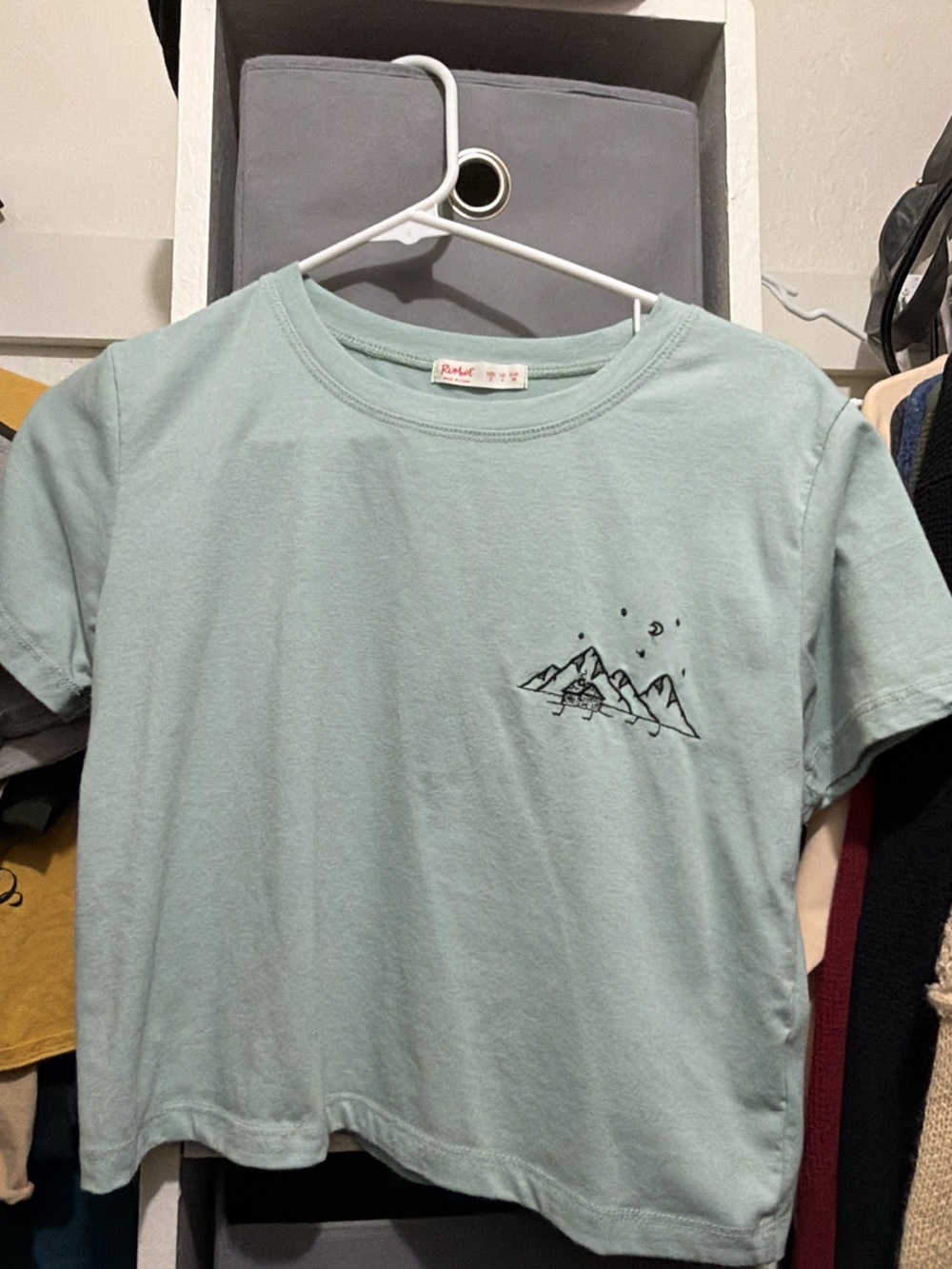 Light Mint Graphic Tee with Mountain Sketch